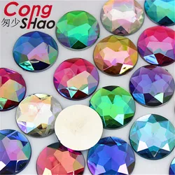 Cong Shao 100 PZ 22mm AB Colore Acrilico Rotondo Strass Parte Posteriore Piana perline pietre di cristallo costume FAI DA TE Bottone artigianato Scrapbook YB696