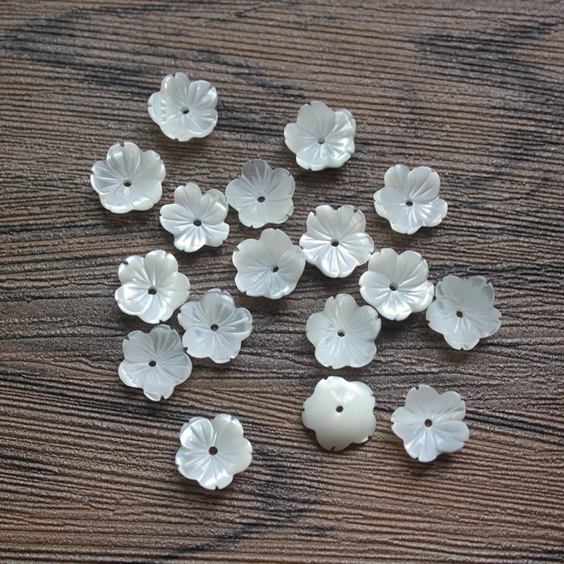 FishPeach 10 개/몫 8-10 미리메터 화이트 자연 어머니 진주 꽃 조개 돌 쉘 비즈 Diy 보석 만들기 액세서리