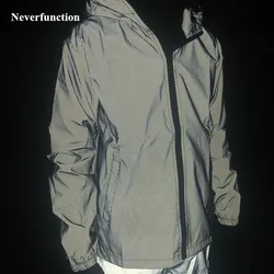 Spring autumn Men Night reflective Hooded Windbreaker Jacket male Loose Casual hip hop High street hoodie baseball Coats