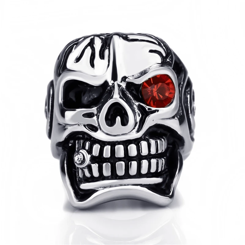 Mens Boys Stainless Steel Ring Huge Skull Blue/Red/Green Eye Cigar CZ Biker Jewelry Us Size 8-15