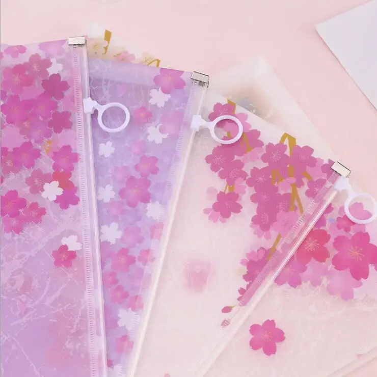 Sharkbang 1PC Pretty Sakura Cherry Blossoms Kawaii A4 File Folder Office Document Organizer Storage Bag School Stationery