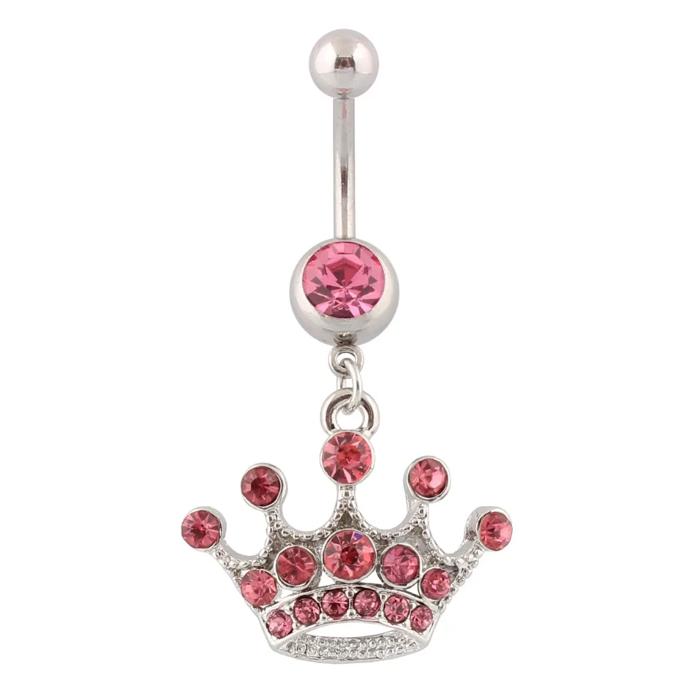 

Navel rings body piercing Dangle Imperial Crown rose Belly rings fashion Women Body jewelry Wholesale 14G Surgical steel bar