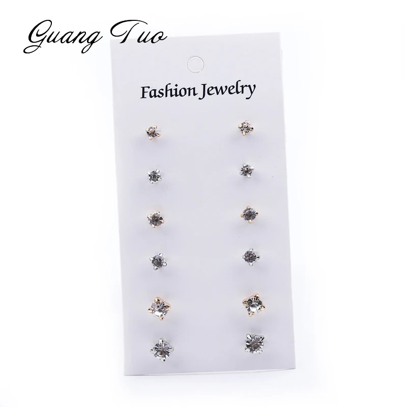 6 pairs/set Crystal Stud Earrings Set for Women Wedding Jewelry Party Gifts Gold Color Women\'s Earrings aretes de mujer