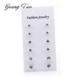 6 pairs/set Crystal Stud Earrings Set for Women Wedding Jewelry Party Gifts Gold Color Women's Earrings aretes de mujer