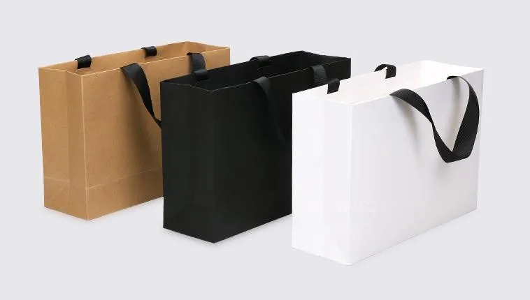 50pcs Custom Logo Paper Shopping Bag With Ribbon Handle for Clothing Gift Packaging Bag Sacola De Papel
