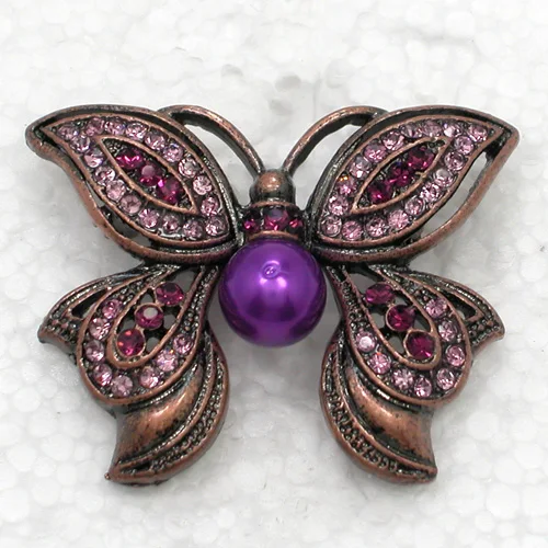 Antique copper Purple Rhinestone Butterfly Pin brooches C517 D3