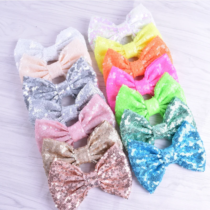 10pcs/lot 34Colors Large Sequin Hair Bows 5\