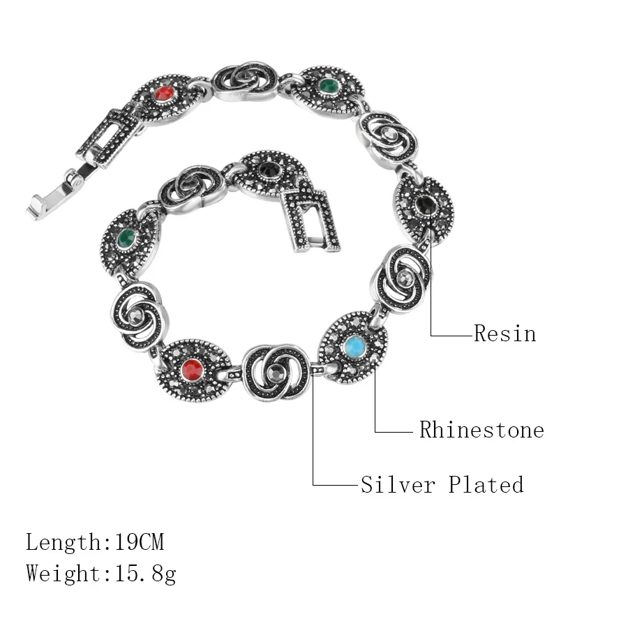 Wholesale Vintage Tibetan Silver Color Cross Circle Charm Bracelets & Bangles For Women Bohemian Fashion Crystal Jewelry 2018