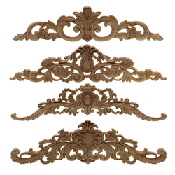 Rectangle Carving Natural Wood Appliques For Furniture Cabinet Unpainted Wooden Mouldings Decal Vintage Home Decor Decorative