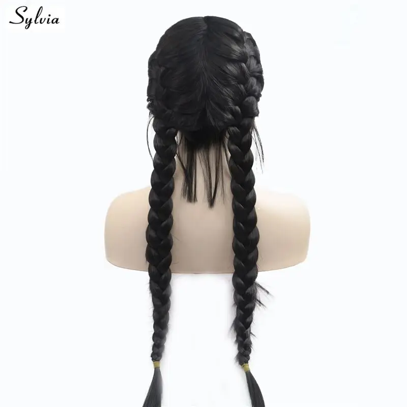 

Nature 1B#/2# Double Braids With Baby Hair Synthetic Lace Front Wigs Braided Box Braids Wig Long Heat Resistant Fiber Wig Sylvia