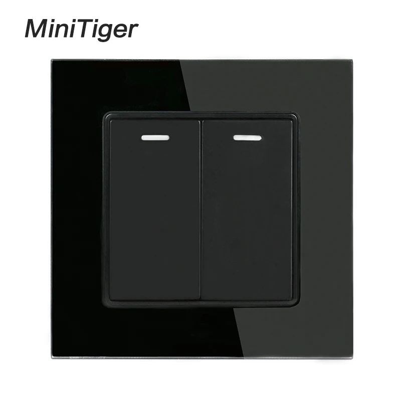 Minitiger White Luxury Crystal Tempered Glass Panel 1 Gang 1 Way Wall Light Button Switch On / Off Wall Switch 16A AC 250V