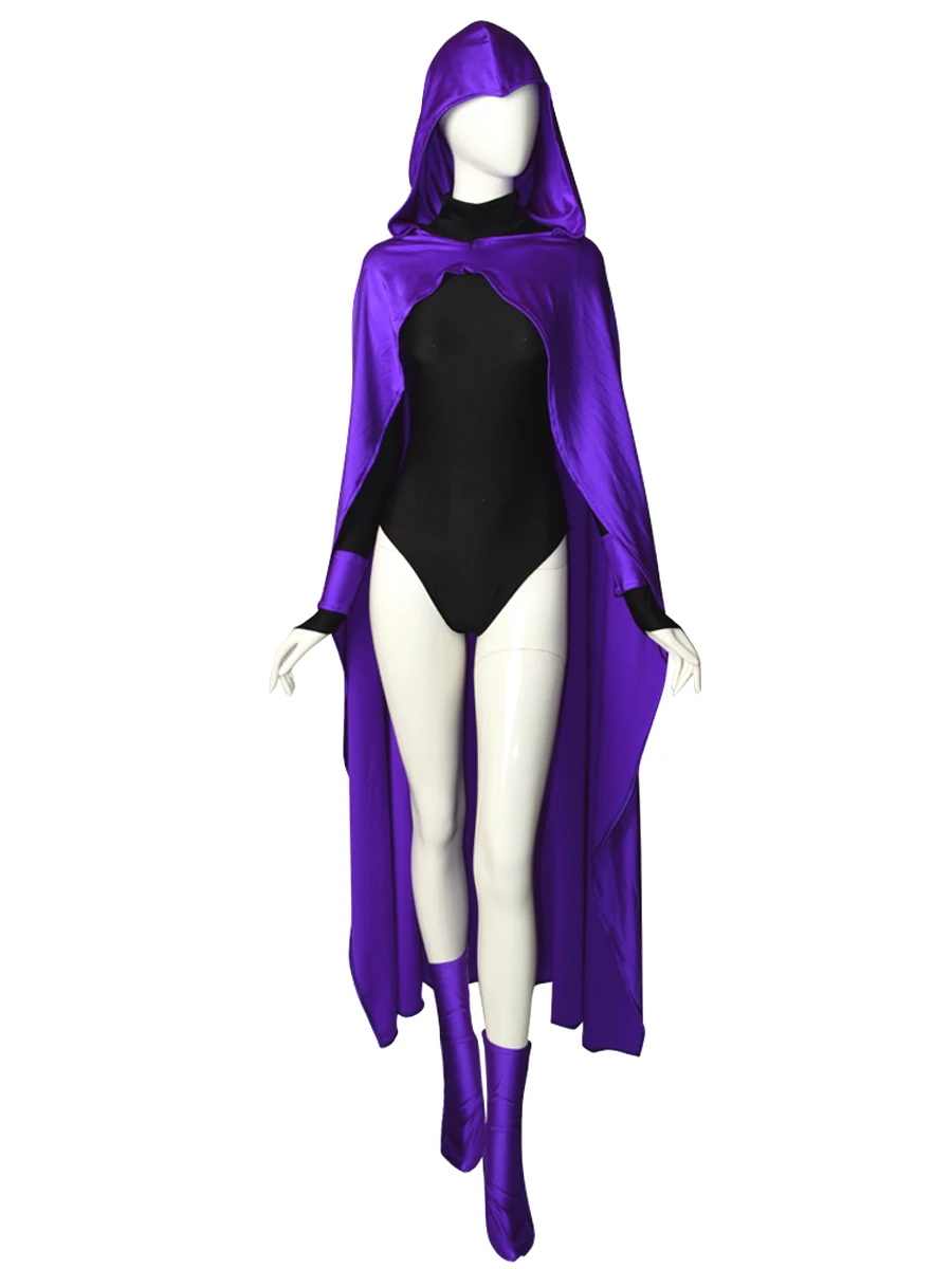 

Raven Female Superhero Cosplay Costume Costume Spandex Halloween Zentai Catsuit for Woman with Cape