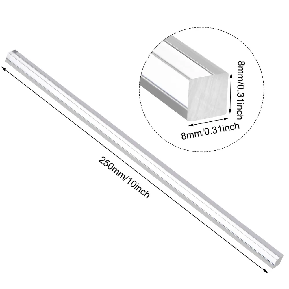 Uxcell 4Pcs 3mmx250mm/5mmx250mm/6mmx250mm/8mmx8mmx250mm Solid Clear Acrylic Round/Square Rod PMMA Bar for Home DIY