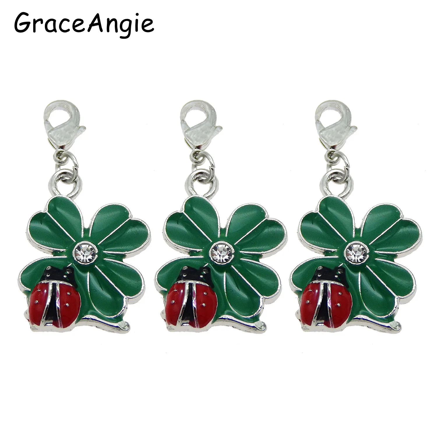 4pcs Enamel Ladybug Leaves Earrings DIY Keychain Earrings Jewelry Making Cute Baby Gift Green Clover With Lobster Clasp