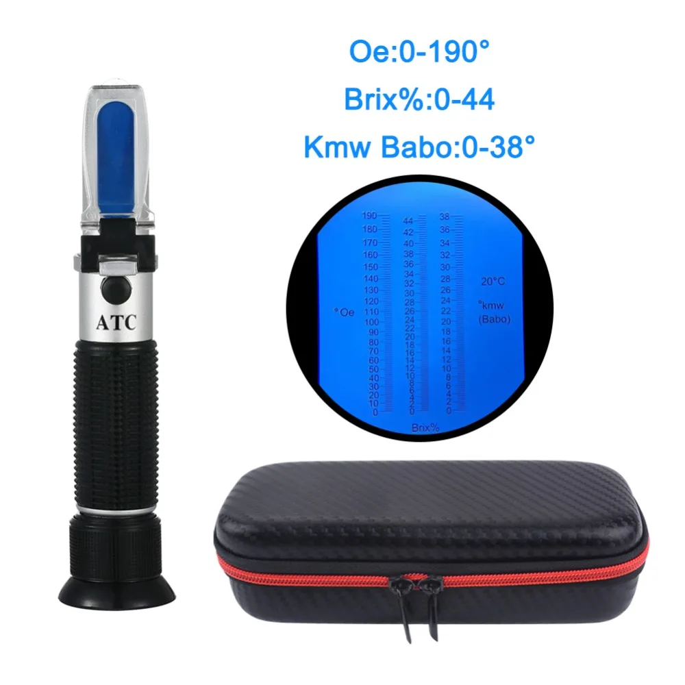 

New 3 in 1 Handheld 0~44% Brix 0~190 Oe Oechsle 0~38 KMW Refractometer Wine Beer Fruit Juice Brew Oechsle Brix Refractometer