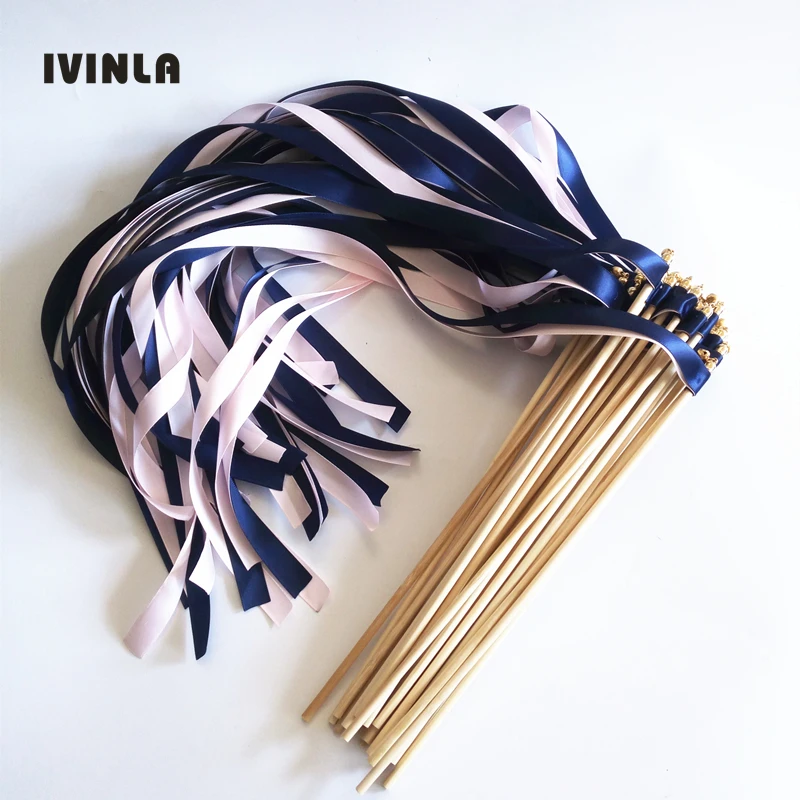 

Free Shipping(50pcs/lot) Navy + Pink Stain Ribbon Wands Wedding Wands For Wedding Party