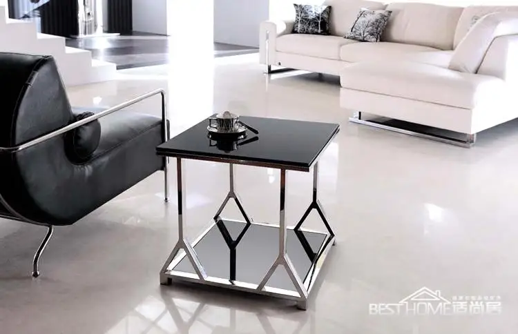 Stainless steel glass. Sofa. Small square table. Small tea table