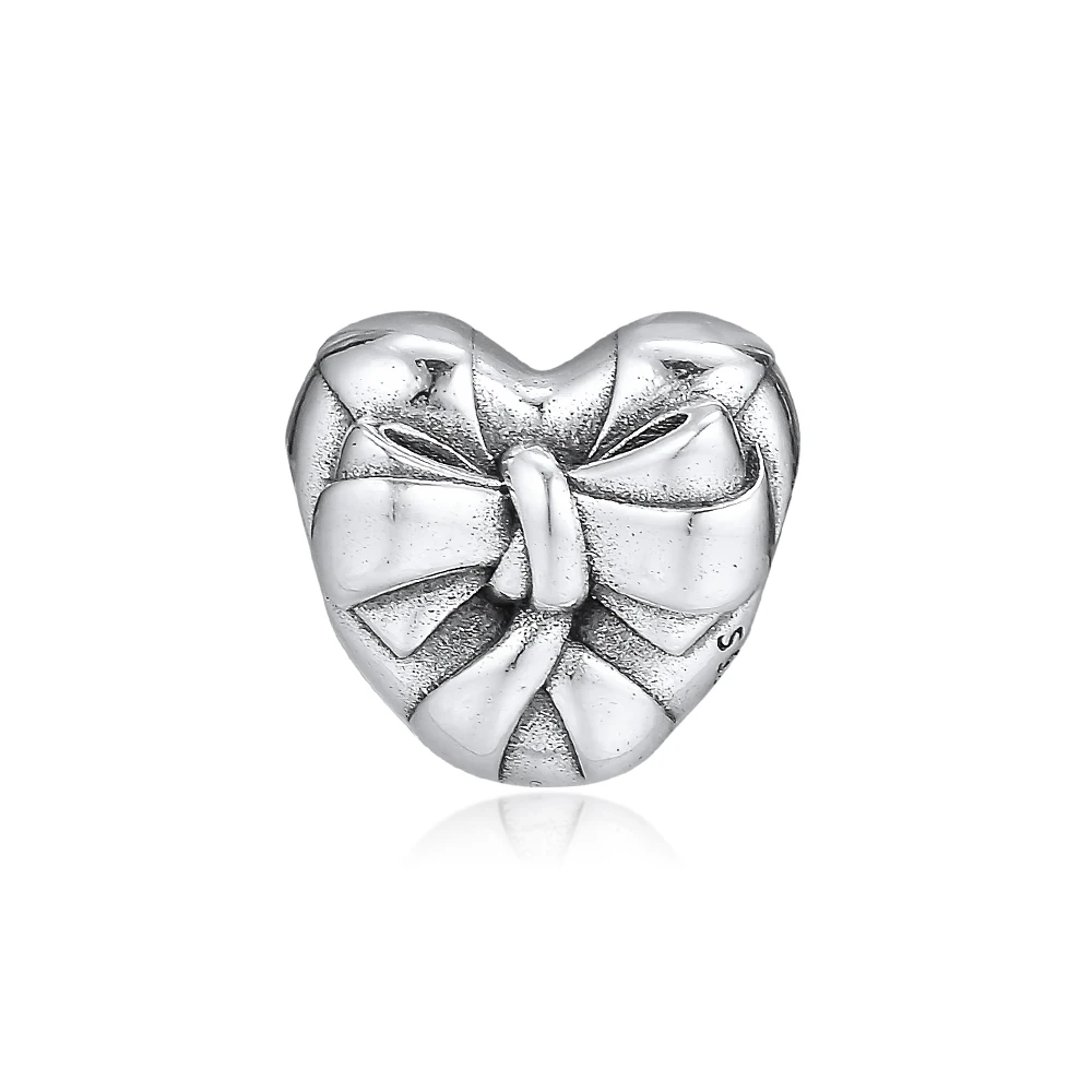 

925 Sterling Silver Jewelry Brilliant Heart Bow Charm Fits Jewelry Making Beads Bracelets Necklace for Women Gift pulseras mujer