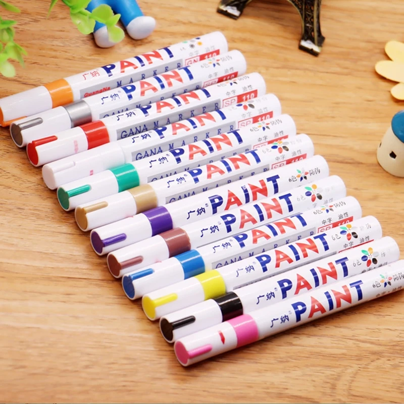 12pcs Waterproof Oily Paint Marker Car Tyre Tread Painting CD Glass Graffiti Paintbrush School Office Supply Mark Pen Gift MP4