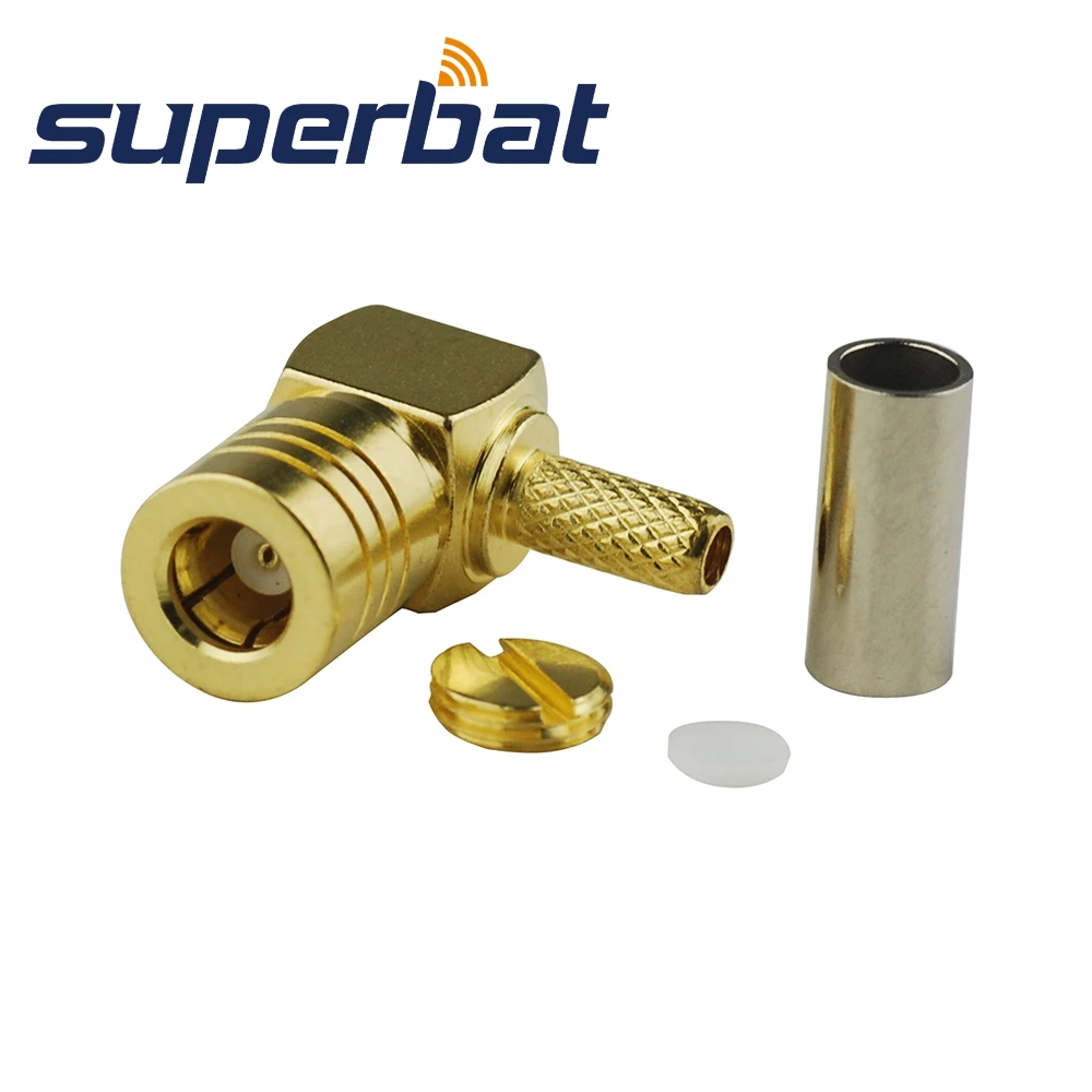 Superbat 10pcs SMB Crimp Male Right Angle RF Coaxial Connector for Cable LMR100,RG316,RG174