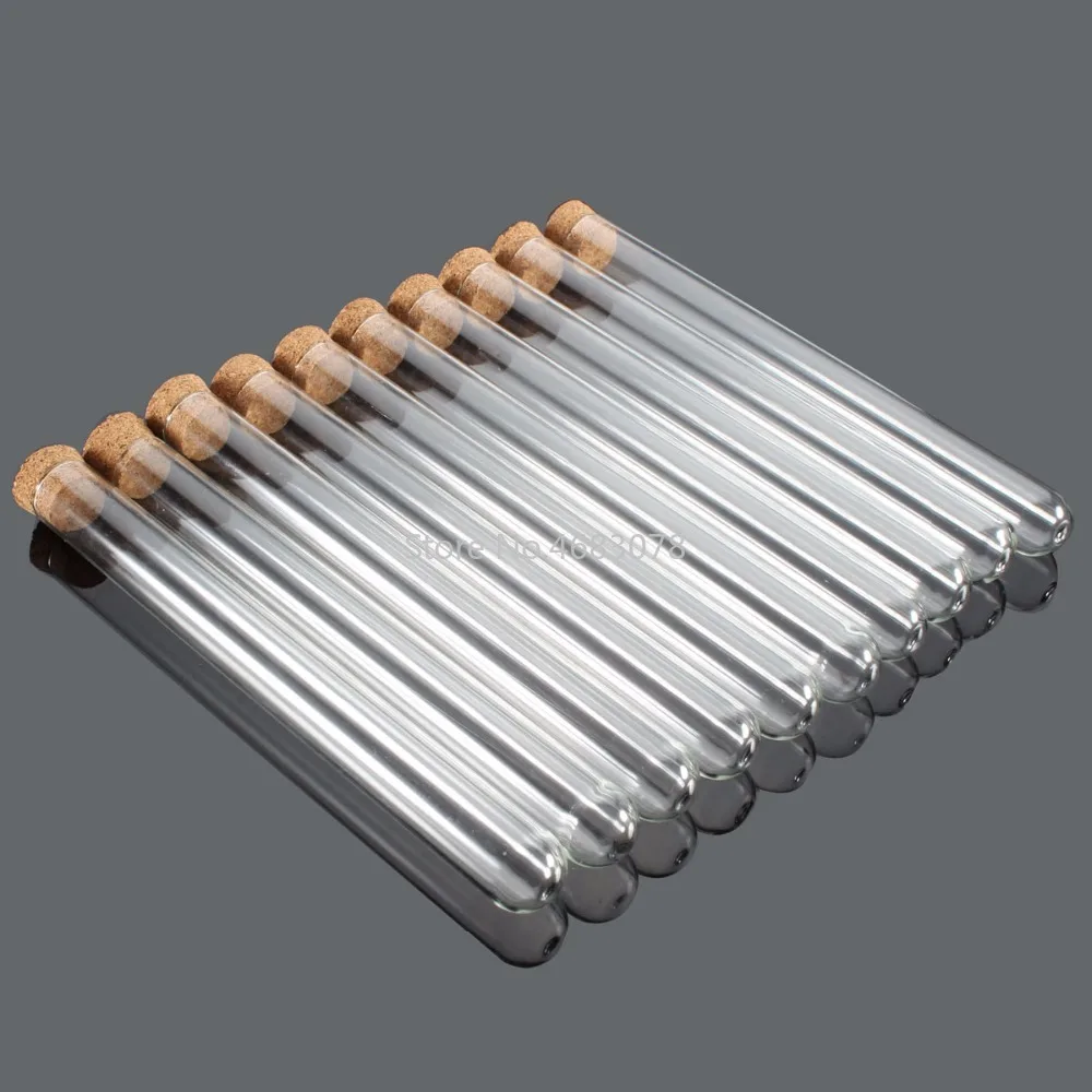 10pcs 16x150mm Plastic Test Tubes With Cork Stopper Clear Like Glass, Laboratory School Educational Supplies