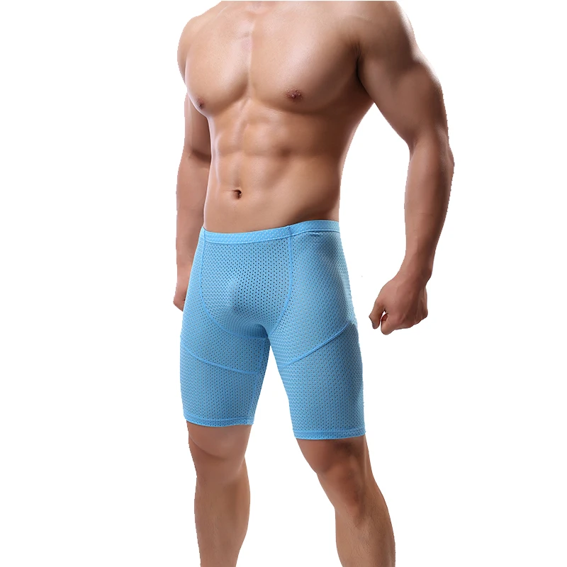 Mesh Sheer Men Boxers Underwear Long Leg Shorts Sexy Underpants Boxershorts Homme Sleep Hollow Breathable Bottoms