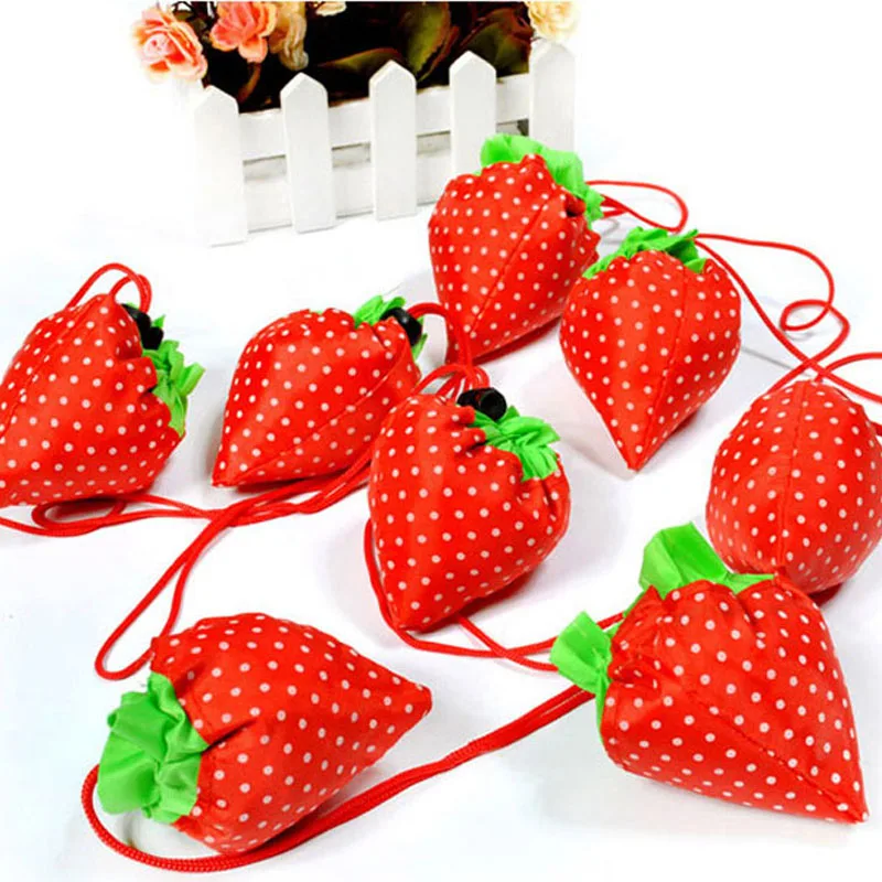 ISKYBOB Hot Eco Storage Handbag Strawberry Foldable Shopping Bags Reusable Folding Grocery Nylon Large Bag Random Color