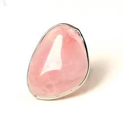 Natural Rose Pink Quartz Stone Rings Healing Crystal Quartz Reiki Stone Resizable Finger Ring Jewelry For Women Men Girls