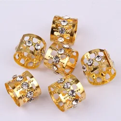 20pcs Gold Rhinestone Hair Dread Braids Dreadlock Beads Adjustable Braid Cuffs Clip Heart Shape Hair Extension Tool Jewelry 13mm