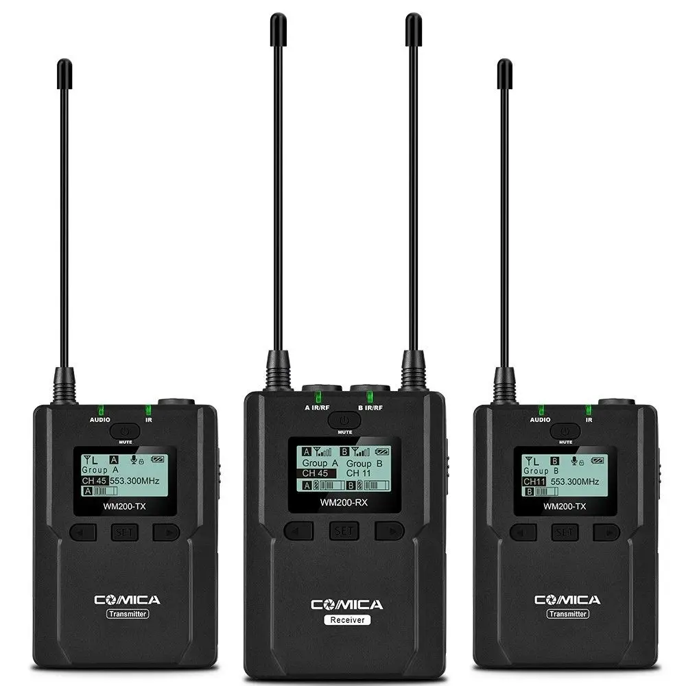 COMICA CVM-WM200(A) 96-Channel UHF Wireless Microphone for Camera Camcorder Vide