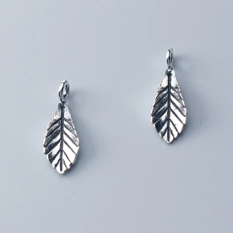 925 Sterling Silver Retro Leaf Dangle Charms 21mm Decoration Ornament Pendant Findings DIY Jewelry Making Necklace Bracelets