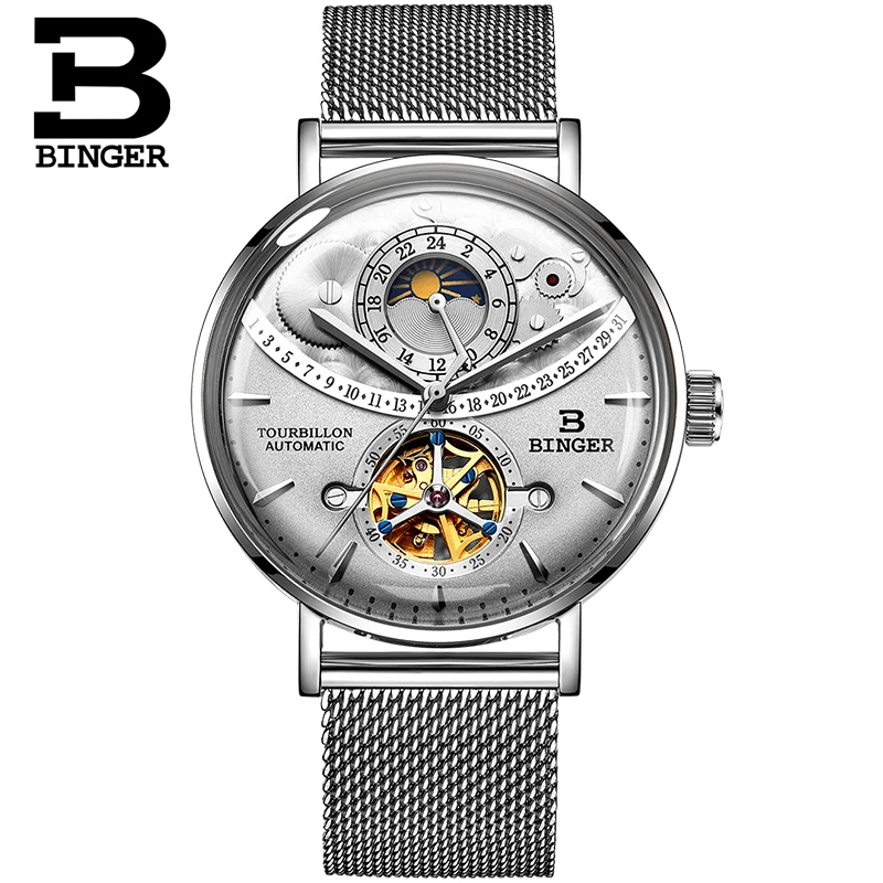 Switzerland Automatic Watch Men BINGER skeleton Mechanical Men Watches Fashion Brand Sapphire Relogio Masculino Waterproof 2019