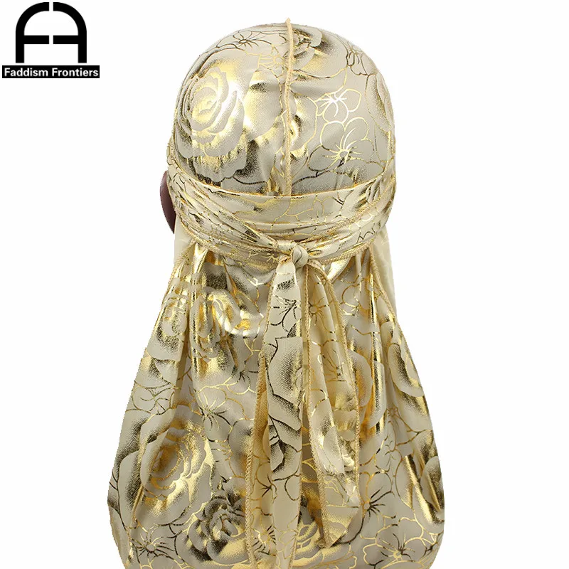 Benutzerdefinierte männer Druck Seidig Durags Turban Hut Bandanas Headwear Rose Gedruckt Männer Seide Durag Langen Riemen Wellen Haar Zubehör – Detail 7