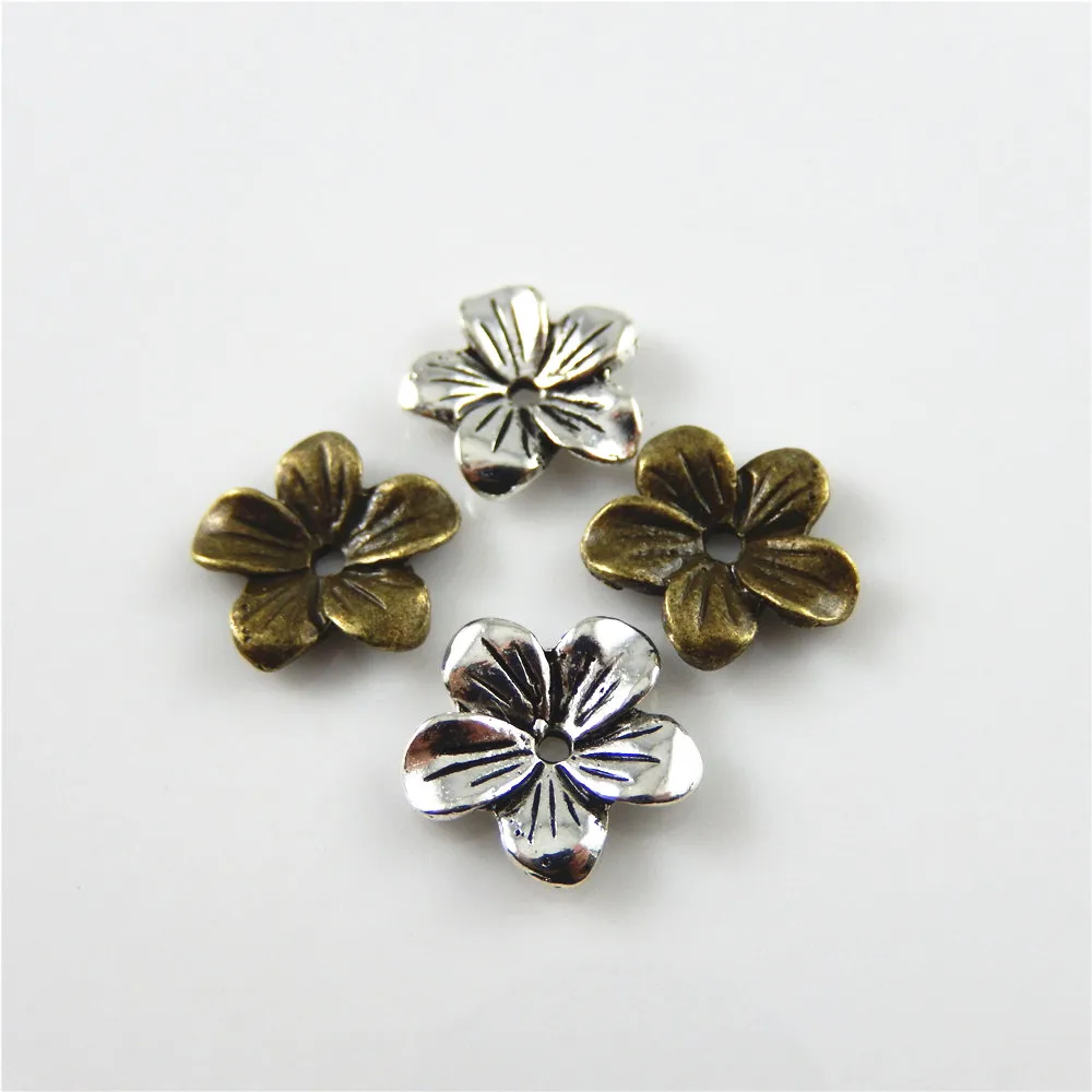 Julie Wang 20PCS Flower Beads Cap Antique Bronze Silver Color Alloy Finding 13*13*2MM Handmade Findings Jewelry Accessory