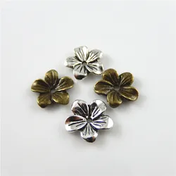 Julie Wang 20PCS Flower Beads Cap Antique Bronze Silver Color Alloy Finding 13*13*2MM Handmade Findings Jewelry Accessory