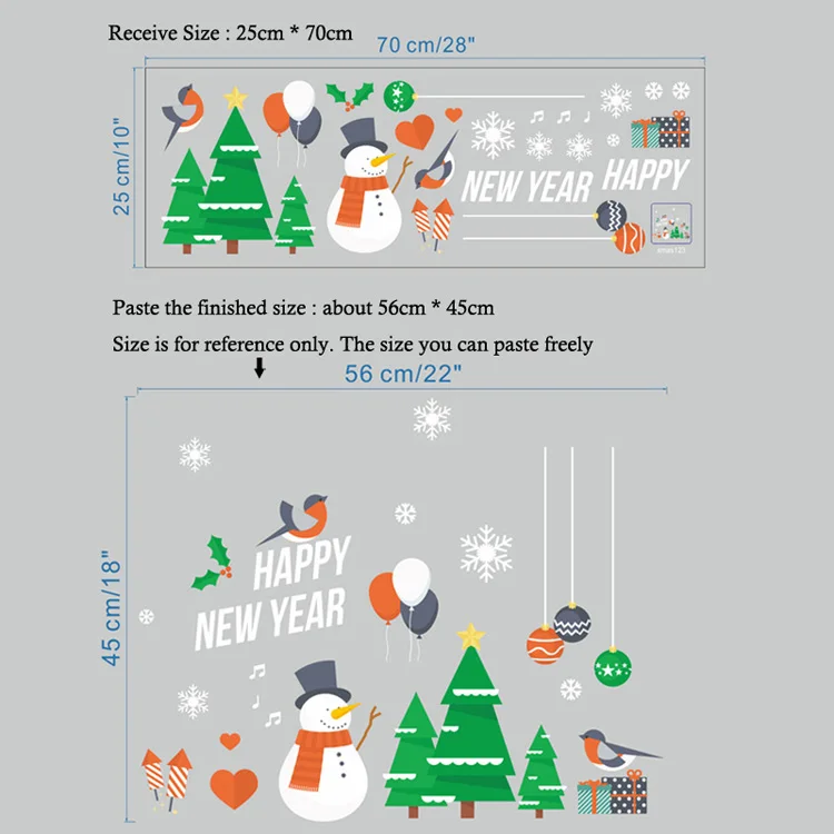 Frohe Weihnachten/Frohes Neues Jahr Wandaufkleber Festival Glasfenster Hintergrund Heimdekoration Wandtattoos Abnehmbare Tapeten – Detail 2