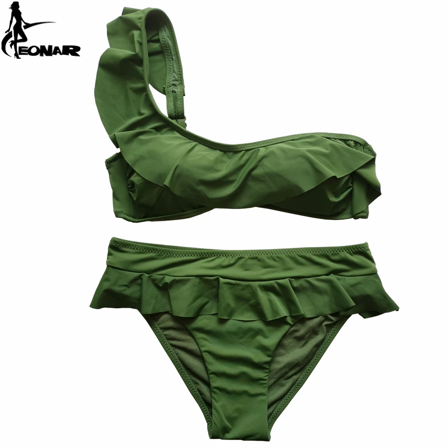 EONAR-Conjunto de bikini con volantes para mujer, traje de baño de un hombro, traje de baño brasileño de realce, trajes de baño bandeau, conjuntos