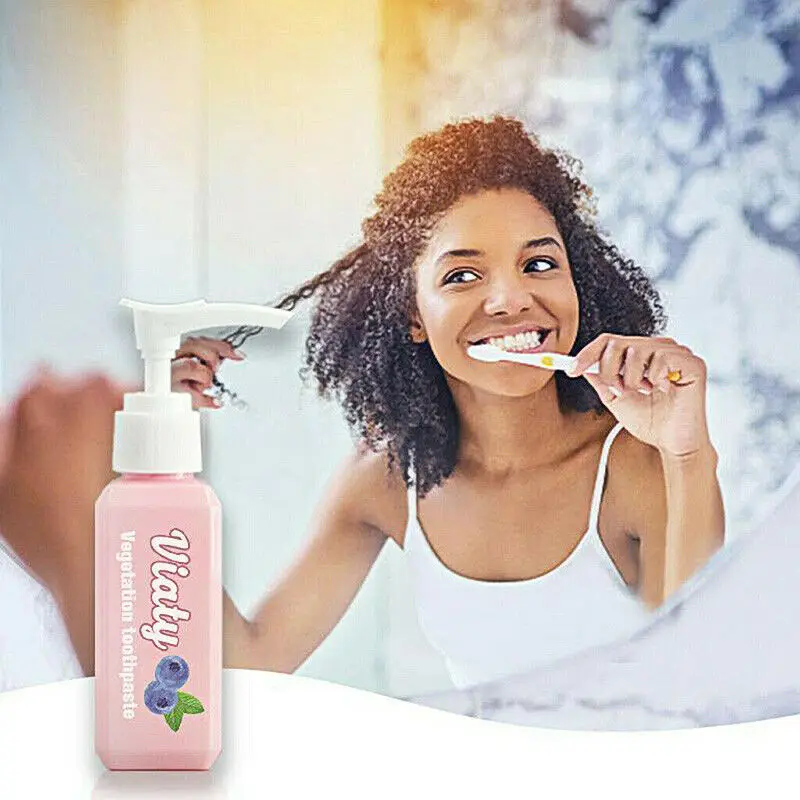 Pasta de dientes Viaty para eliminar manchas, pasta de dientes blanqueadora para combatir el sangrado de encías, pasta de dientes embotellada de Blueberry fresco