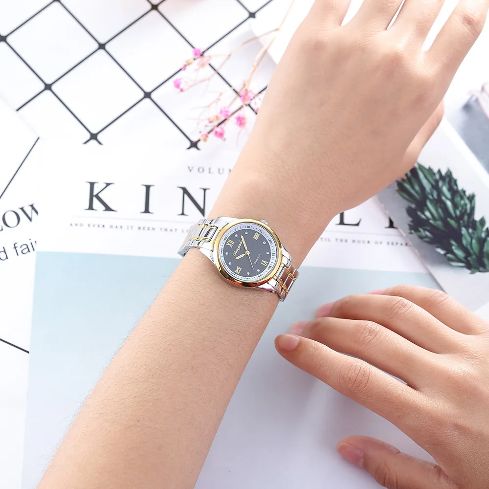 Chaoyada relógio de pulso feminino moderno, preto, quartzo, aço inoxidável, pulseira de relógio de alta qualidade casual para presente para mulheres