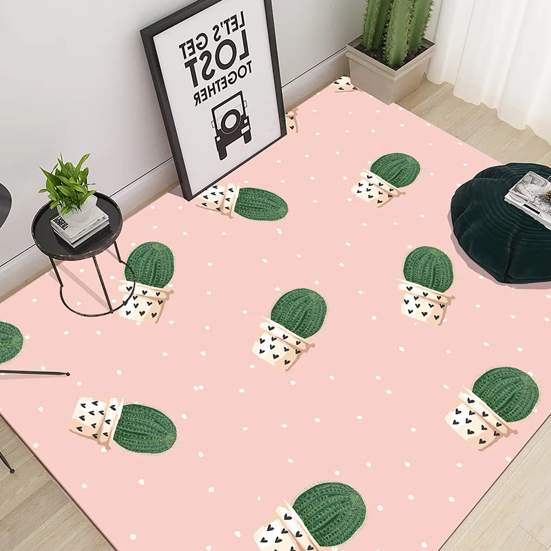 Cactus Potted Printed Coral Velvet carpets for Living Room Coffee Table Antiskid Floor Mats Colorful Bedroom Decor Delicate Rugs