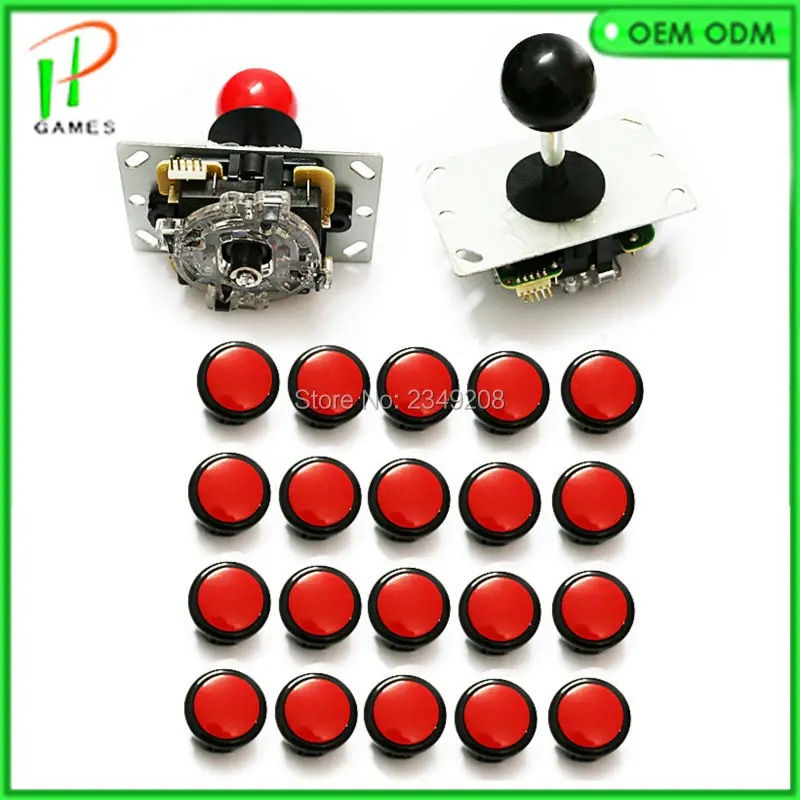 DIY Arcade Joystick Kit 2 pcs arcade joystick + 20pcs 30mm Double color copy sanwa push button