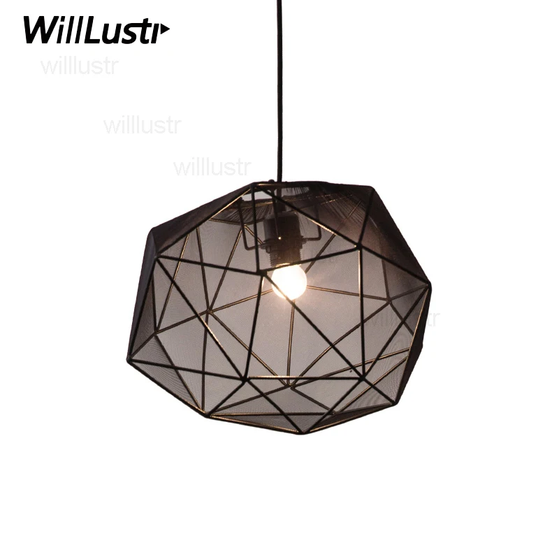 iron diamond fabric pendant hanging lighting nordic style design dinning room bedroom home foyer black white suspension lamp