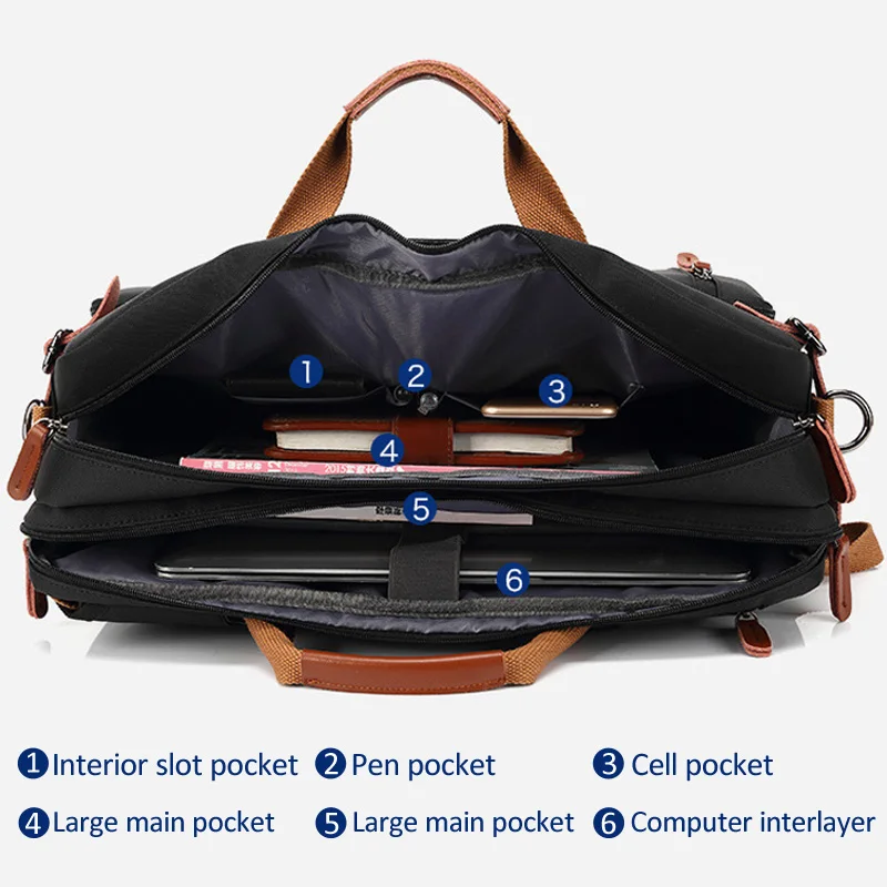 Maletín Convertible de 17 pulgadas para hombre, bolso de negocios, bolsa de mensajero informal para ordenador portátil, bolsas de viaje