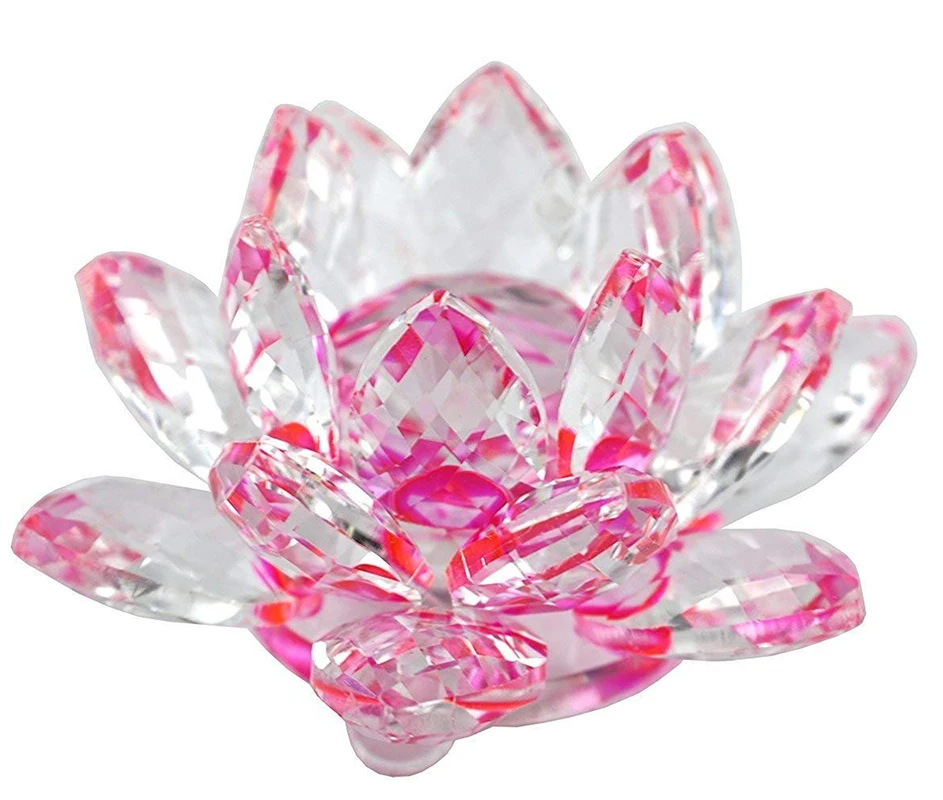 Crystal Lotus Flower Lotus Glass Figure Paperweight Ornament Feng Shui Decor Collections 120mm 1pcs Colorful