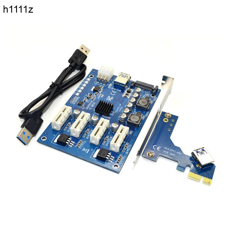 PCI-E X1 to 4PCI-E X16 Expansion Kit 1 to 4 Port PCI Express Switch Multiplier HUB 6pin sata USB Riser Card for BTC Miner Mining