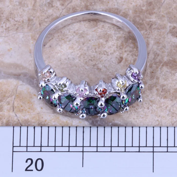 Glaring Rainbow Cubic Zirconia Multigem Silver Plated  Women's Ring Size 6 / 7 / 8 / 9 E810