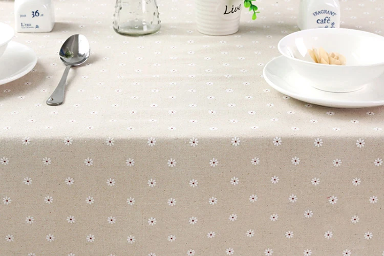 Daisy Flower Pattern Tablecloth Hot Sale Linen Cotton Table Cloth Lace Edge Rectangular Table Cloth Home Wedding Party Decor