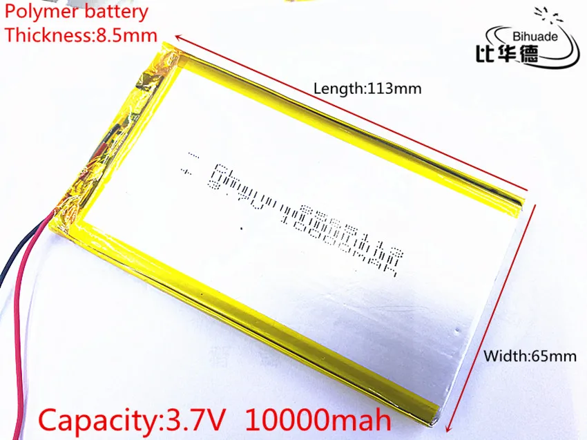 100% brand new Liter energy battery 8565113 DIY Real 10000mAh Li-ion 3.7V Rechargeable Battery Lithium Polymer