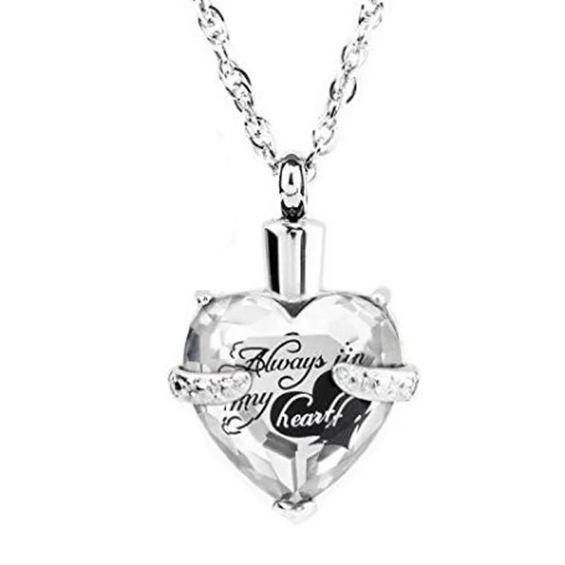 Glass Heart Urn Cremation Ashes Pendant Necklaces For Women Memorial Keepsake Jewelry 