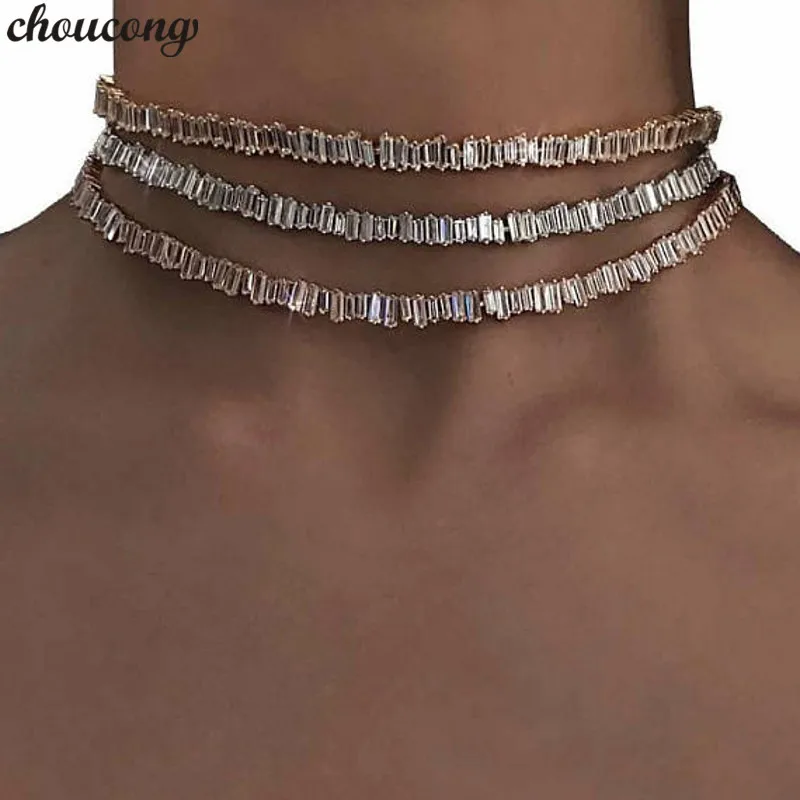 

choucong Handmade Baguette Necklace AAAAA Cz Party Wedding Necklaces for women Statement jewelry Gift